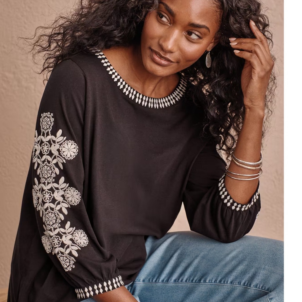 J.jill Pure Jill Organically Grown Cotton Embroidered Top